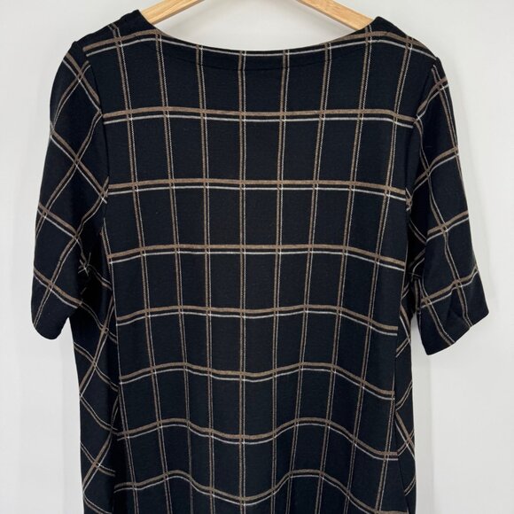 J. Jill Black Tan Plaid Ponte Dress Short Sleeve size Large Womens - Picture 13 of 13